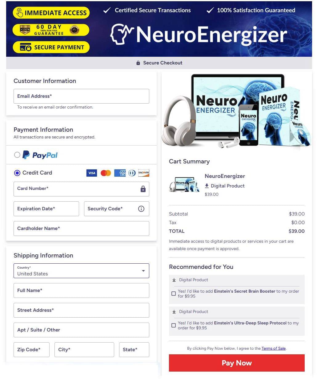 Neuro Energizer Checkout Page